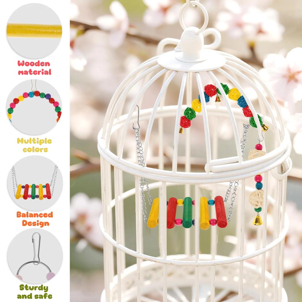 13Pcs Parrot Toy Set Wooden Assorted Style Combination Bird Toys Swing Chewing Training Toys Pet Supplies Bird Cage Accessories