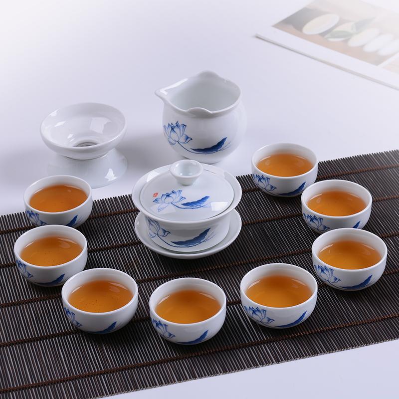 Tea Set Green Ceramic Home Brewing Tea Kung Fu Bowl Set of Simple Office Parlor Tea Cups