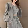 Sportswear Women Spring and Autumn Zipper Hooded Sweatshirt Jacket Sling Three Piece Set