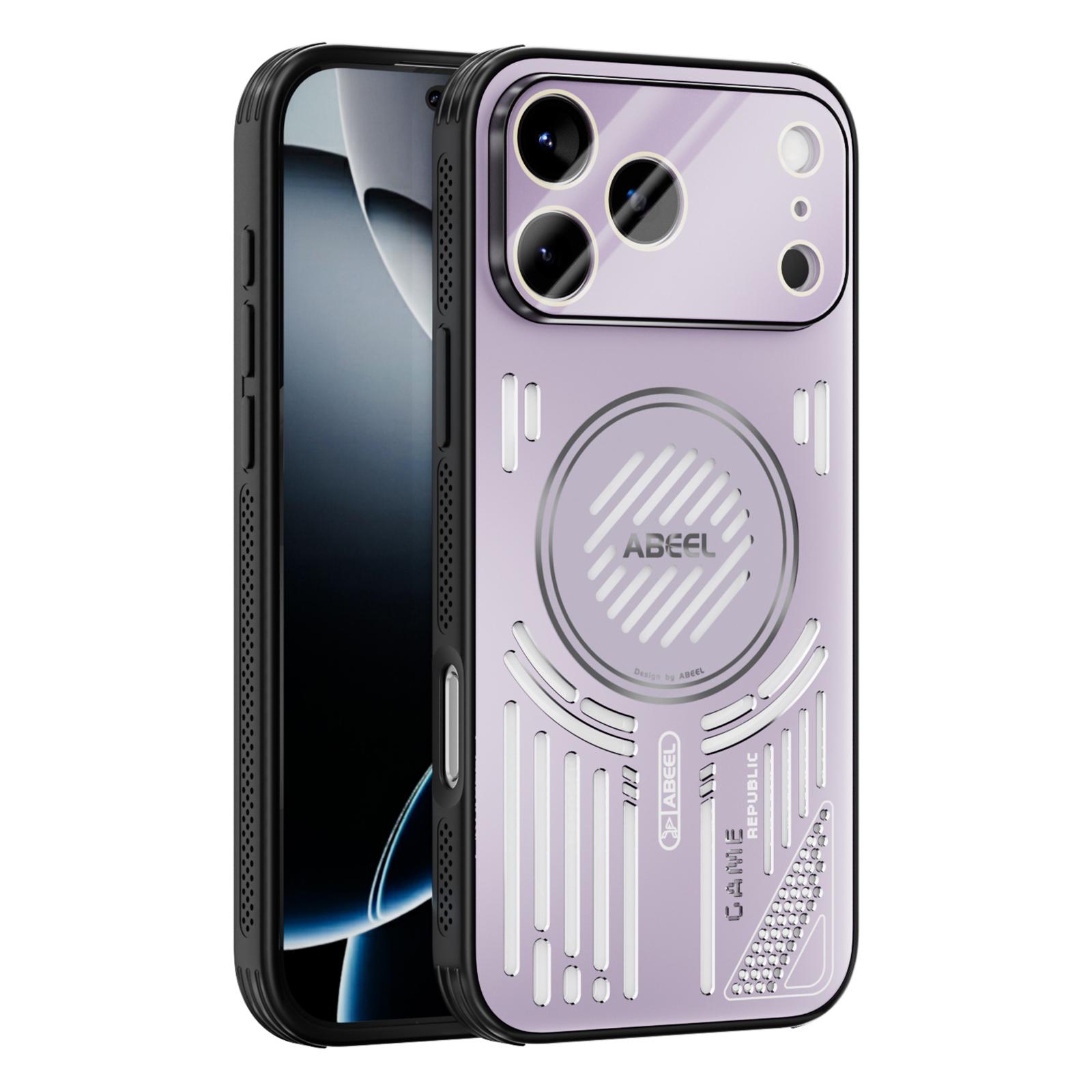 

For iPhone 17 Pro Max Magnetic Case Aluminium Alloy+PC+TPU Hollow Heat Dissipation Phone Cover Pink Purple