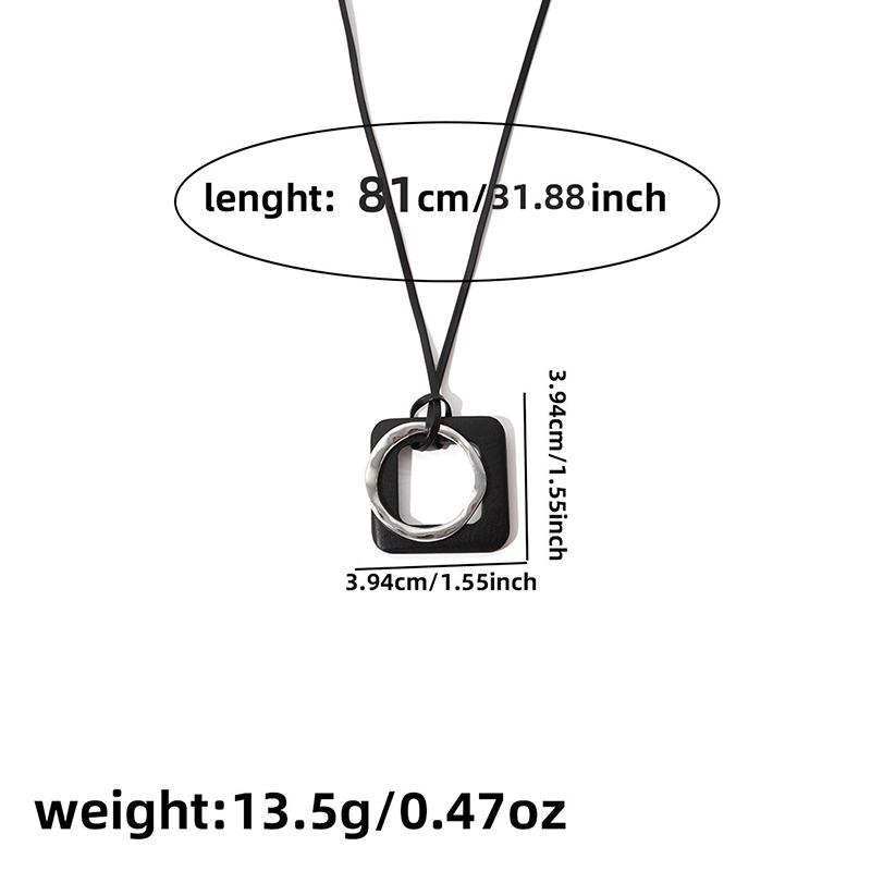 Resin Round Hollow Pendant Necklaces For Women Trendy Black Leather Rope Long Sweater Chain Necklaces Party Jewelry