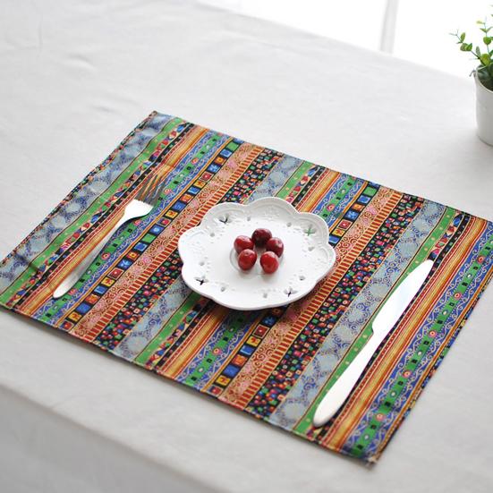 Ethnic Striped Placemat Heat Insulation Dining Table Mat Colorful Bohemian Placemat for Home Party Farmhouse Restaurant
