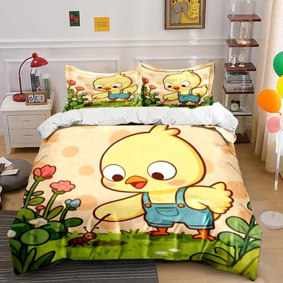 Cartoon Chick Garden Set Soft Comfortable Duvet Cover Bedding Set Included 1*Duvet Cover & 2*Pillowcases, Gift