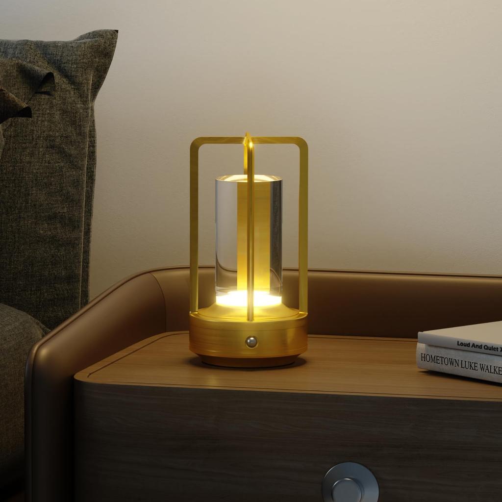 LUTW Kabellose Tisch-Umgebungslicht 5000mAh 3 Farben Stufenlos Speicher Touch LED Schreibtisch Stilvolles Interieur Nacht Perfekt für oder als Goldene Lampe, Beleuchtung, Batterie,