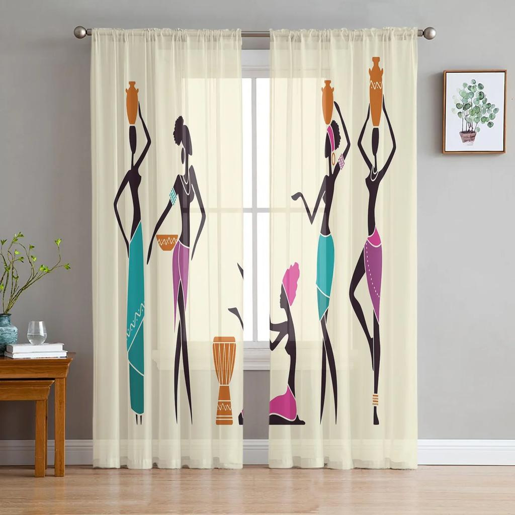 Tribal Retro Ethnic Sheer Curtains Living Room Window Tulle Curtains For Bedroom Kitchen Home Decoration Voile Drapes