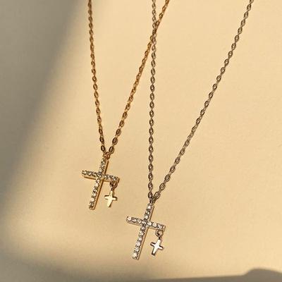 Volldiamant-Kreuz-Halskette, Zubehör, leichtes Luxus-Nischendesign, Schlüsselbeinkette aus Edelstahl