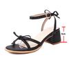 Sandali con cinturino alla caviglia da donna Punta tonda Tacco medio Fibbia Fiocco Scarpe casual moda donna Estate Nero Bianco Rosa 45