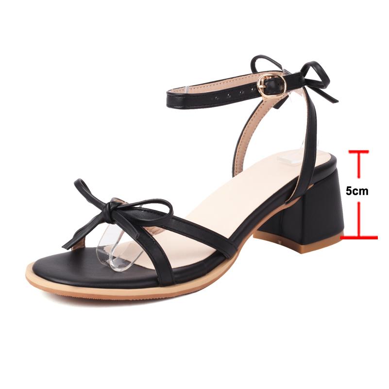Sandali con cinturino alla caviglia da donna Punta tonda Tacco medio Fibbia Fiocco Scarpe casual moda donna Estate Nero Bianco Rosa 45