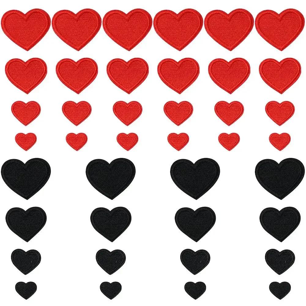 Heart Shape heart patches Red Black iron on heart patches for clothing Mini Heart 4 Sizes embroidered pattern patches Hats