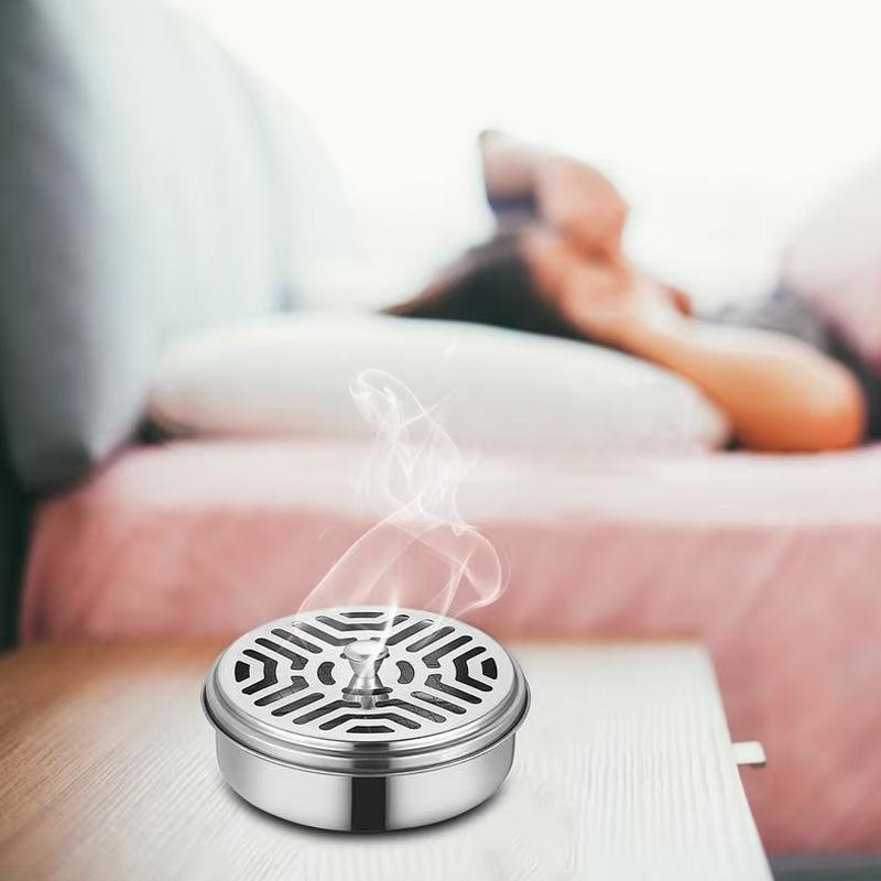 Mosquito Coils Holder Stainless Steel Mosquito Coil Box with Cover Round Mosquito Coil Tray Easy To Clean Anti-Mosquito Supplies