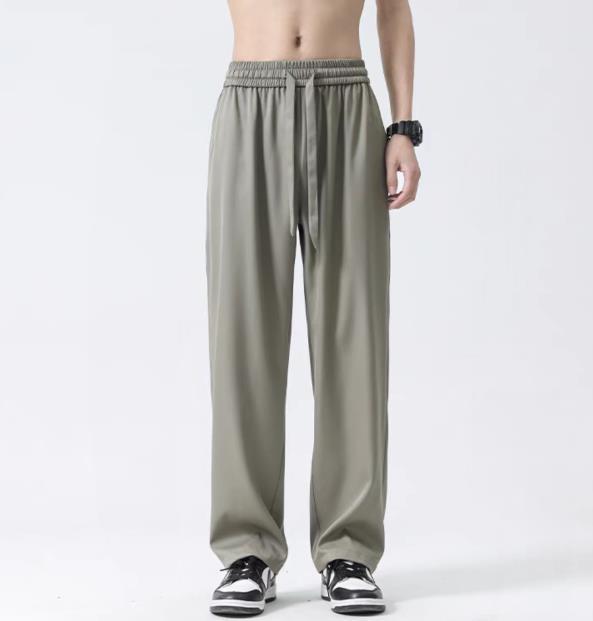 Summer Ultra-thin Trendy Loose Tied Feet Nine-point Air Conditioner New Ice Silk Casual Pants Men's Pants