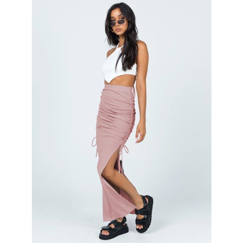 Split Knit Slim Drawstring Tie Long Bustier Skirt