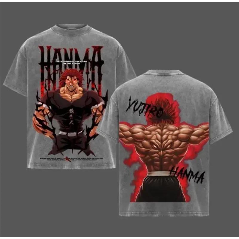 

Одяг Баки Джек Ханма Чоловічі футболки з коротким рукавом Манга Винтажні прані футболки Повсякденні бавовняні футболки Харадзюку Чоловічі оверсайз футболки XXL сірий колір