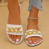 Fashion Rhinestone Metal Chain Flip Flops Summer New Round Toe Open Toe Soft Sole Non-slip Wear-resistant Flats