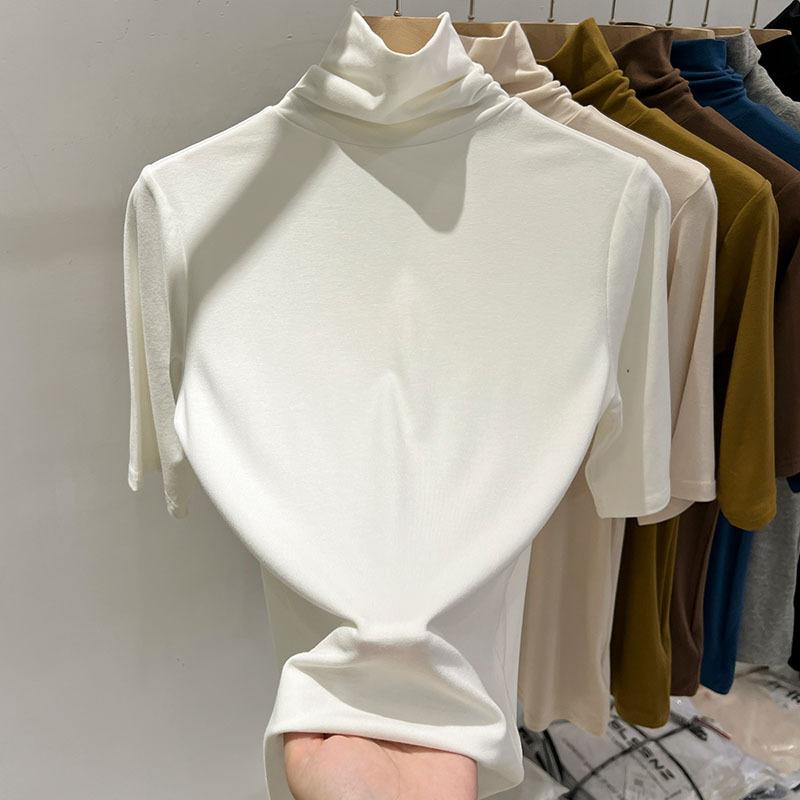 Solid Color Turtleneck Base Shirt for Women In Spring and Summer Five-point Sleeve T-shirt New Style Small Dressing Top