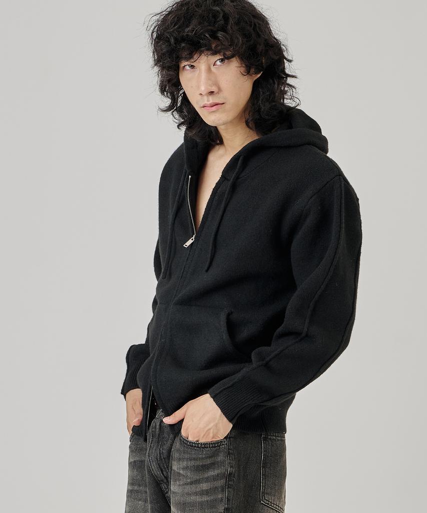 The-Abon Soft Wool Over-Hooded Zip-Up Black