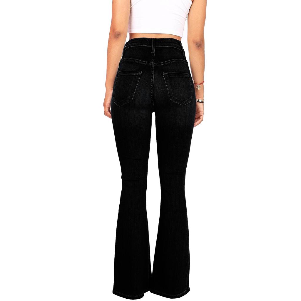 Frühlings- und Herbsthosen für europäische und amerikanische Frauen, lässige Jeans, Damen Slim Fit, hohe Taille, aufrechter Po, Schlaghosen