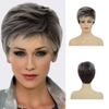 Women Short Natural Wave Wigs with Bangs Stylish Layered Black Gray White Hair for Daily Cosplay Use Heat Resistant Fibre