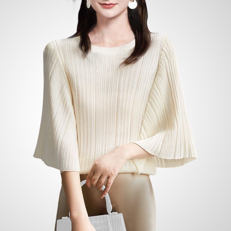 

Fashion Stylish Classy Women s Clothing Thin Knitwear Autumn Summer 2025 New Arrival Flab Hiding French Bell Sleeve Tops White S