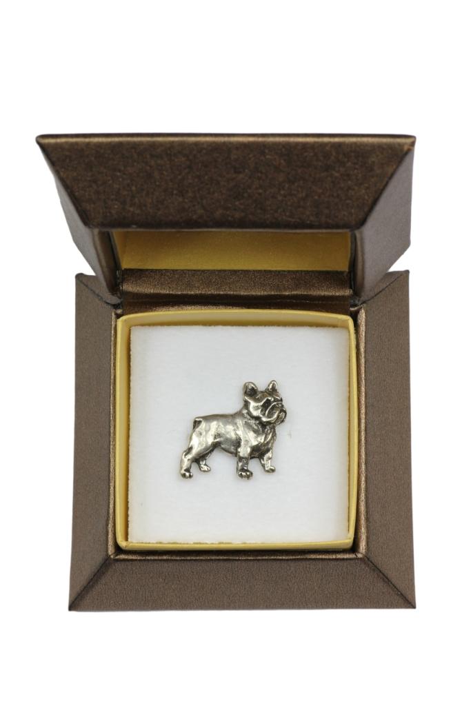 Französische Bulldogge, Frenchie I - Hunde-Brosche in einer Geschenkbox, eleganter Anstecker, Anstecknadel für Jacke der Marke Art-Dog