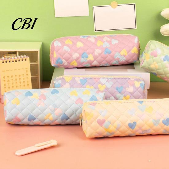 Water-repellent Pencil Case Heart Print Case, Minimalist Square Pen Pouch, Large Love Capacity Stationery Bag for Students, School Office Supplies