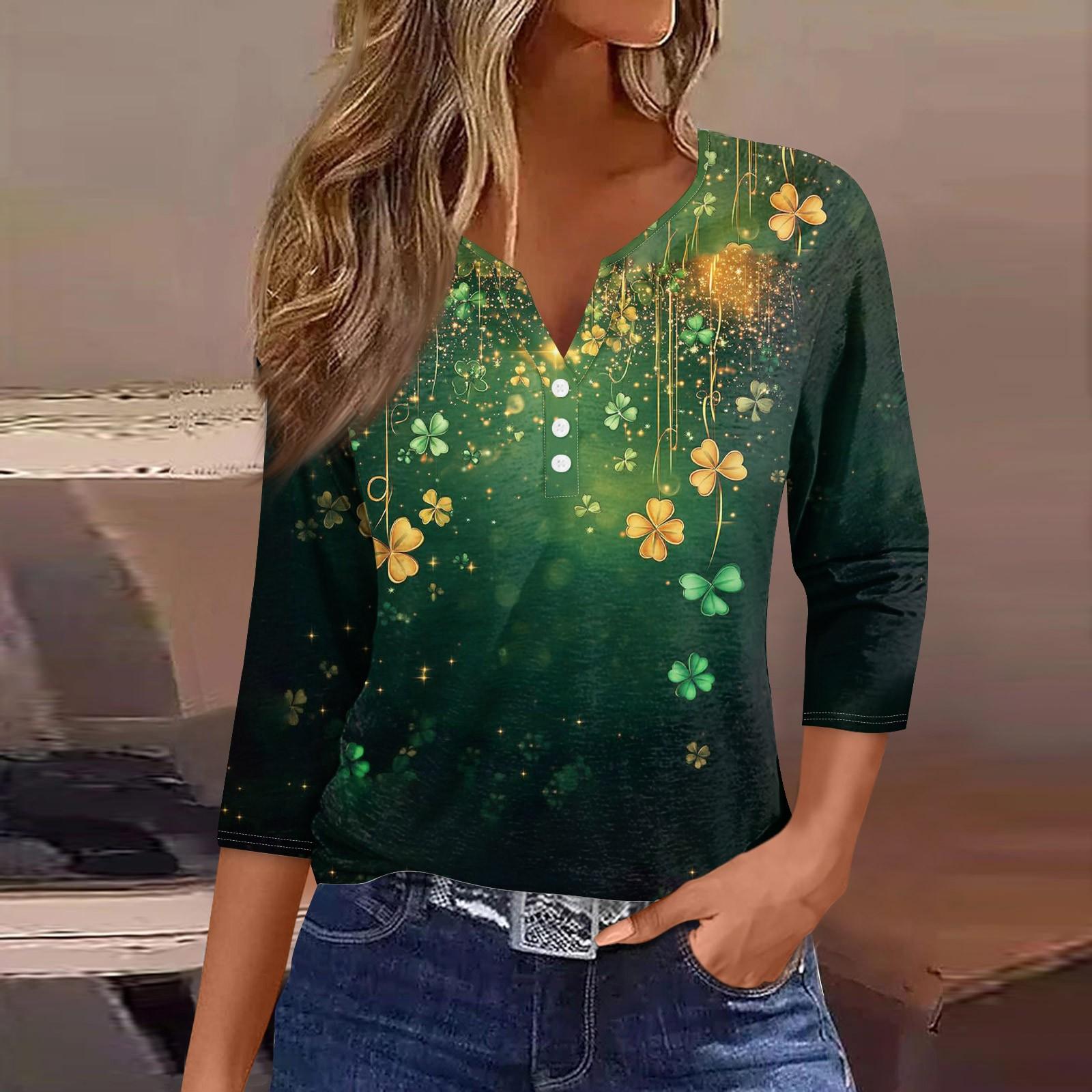 

Женский свободный повседневный St. Топ с принтом Патрика и рукавами семь четвертей, V-образным вырезом XL оранжевый