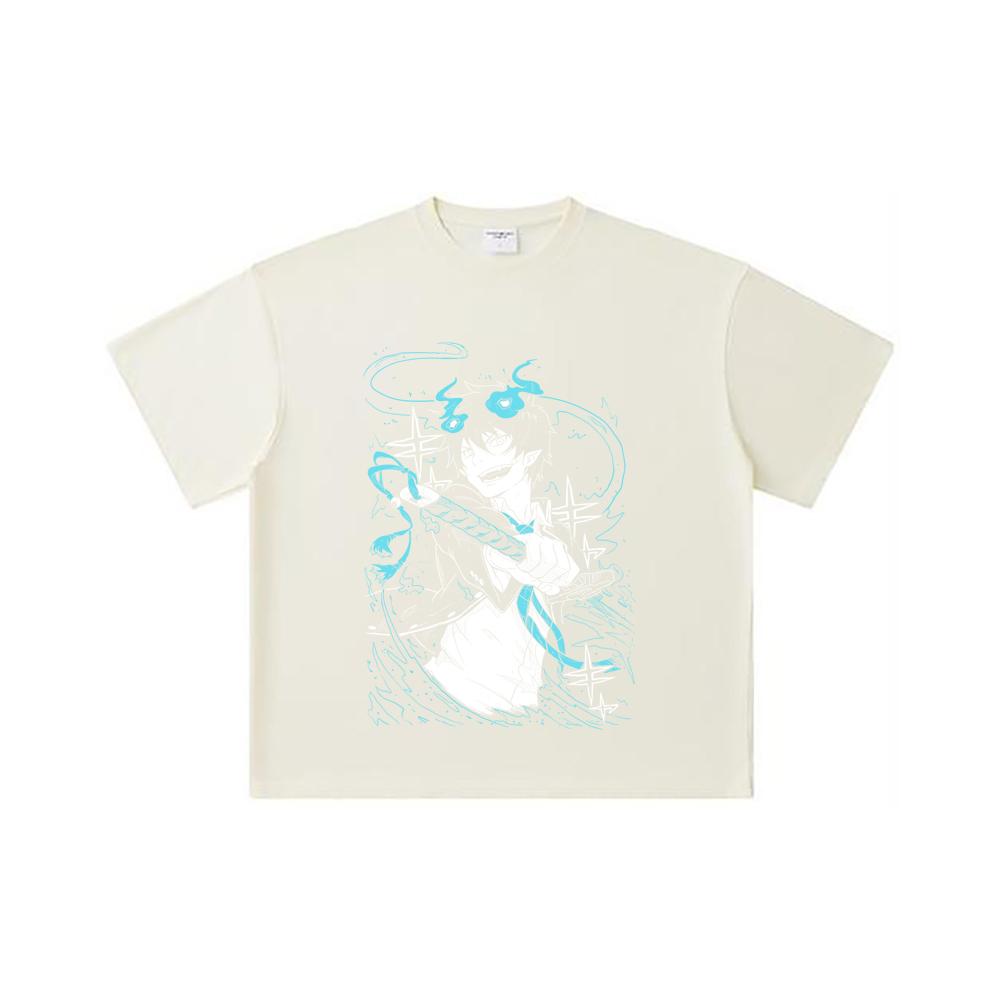 260 GSM Double Yarn 32 Count 100% Cotton Blue Exorcist V1 Rin Print Unisex Heavy Cotton T Shirt S