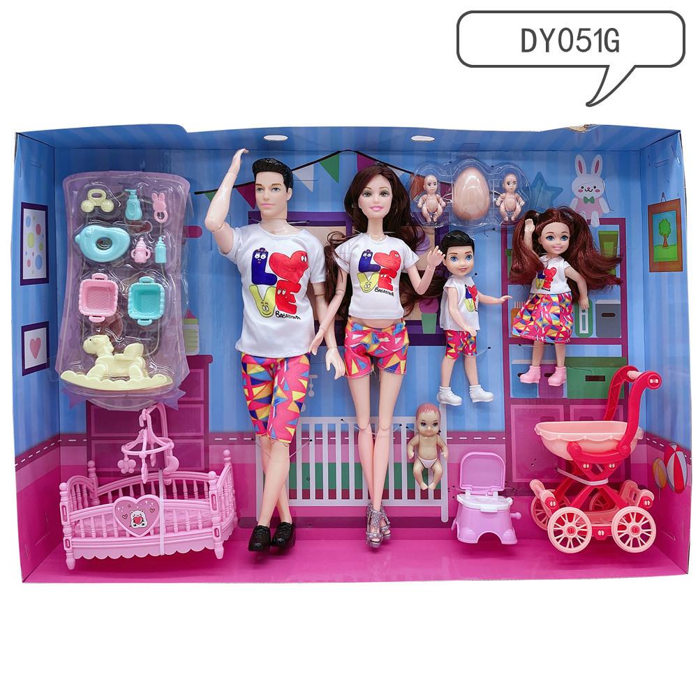 Puppenzubehör Baby-Puppen Schwangere Mutter Vater Kinder Familien-Set Weihnachts-Geburtstagsgeschenk für Puppenspiel Spielzeug,Keine Farbbox