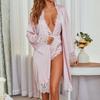 Pink Bride Wedding Kimono Robe Gown Satin Nightgown Sexy Lace Trim Sleepwear Summer New Nightwear Loose Homedress Lingerie