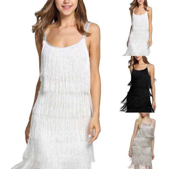 

Женские нижние юбки больших размеров, шикарное однотонное платье без рукавов с кисточками, женское весенне-летнее банкетное платье