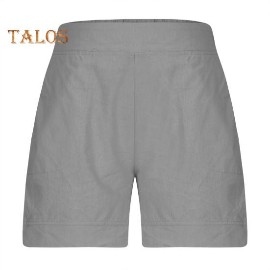 Women's Cotton Linen Shorts Elastic Waist Baggy Short Pants with Pockets Casual Knee-Length Summer Shorts