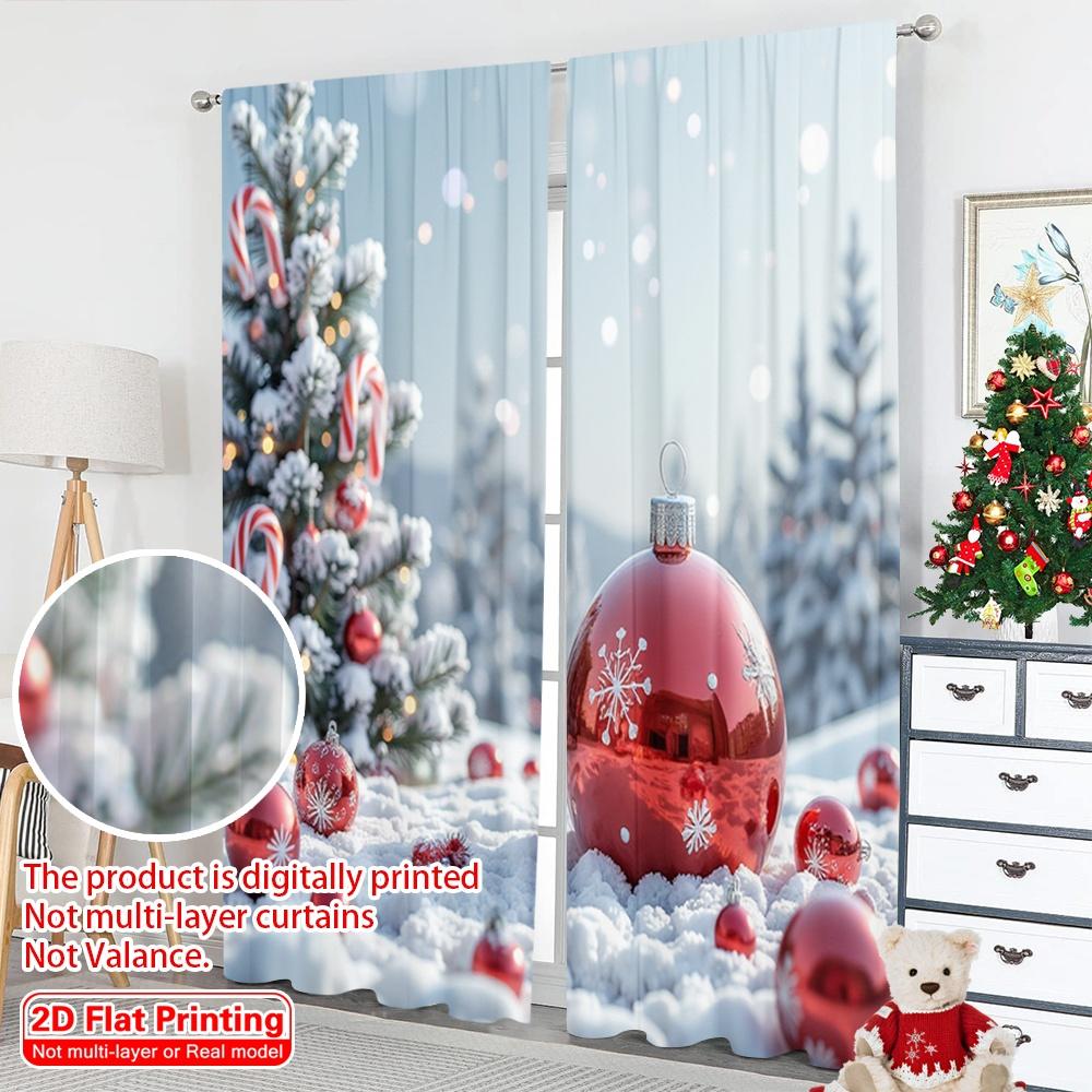 2 Stück 2D Flachdruck Weihnachtsfeier Vorhang Zuckerstange Schnee Winterwunderland Stoff Ohne Strom Festliche Feiertage