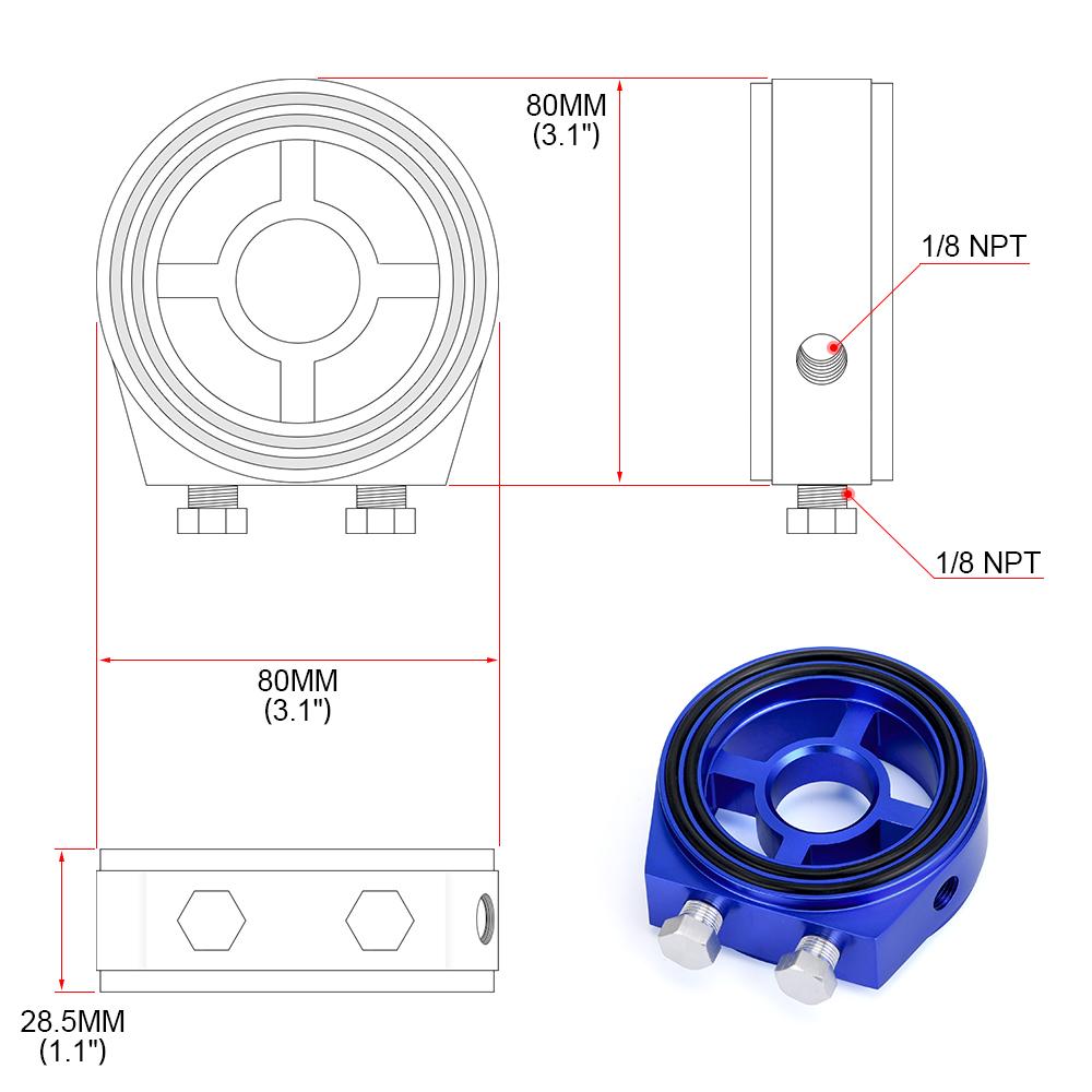 Racing M20X1.5 3/4-16 1/8 NPT Aluminiu Indicator de presiune ulei Filtru de ulei Sandwich Adaptor Accesorii auto