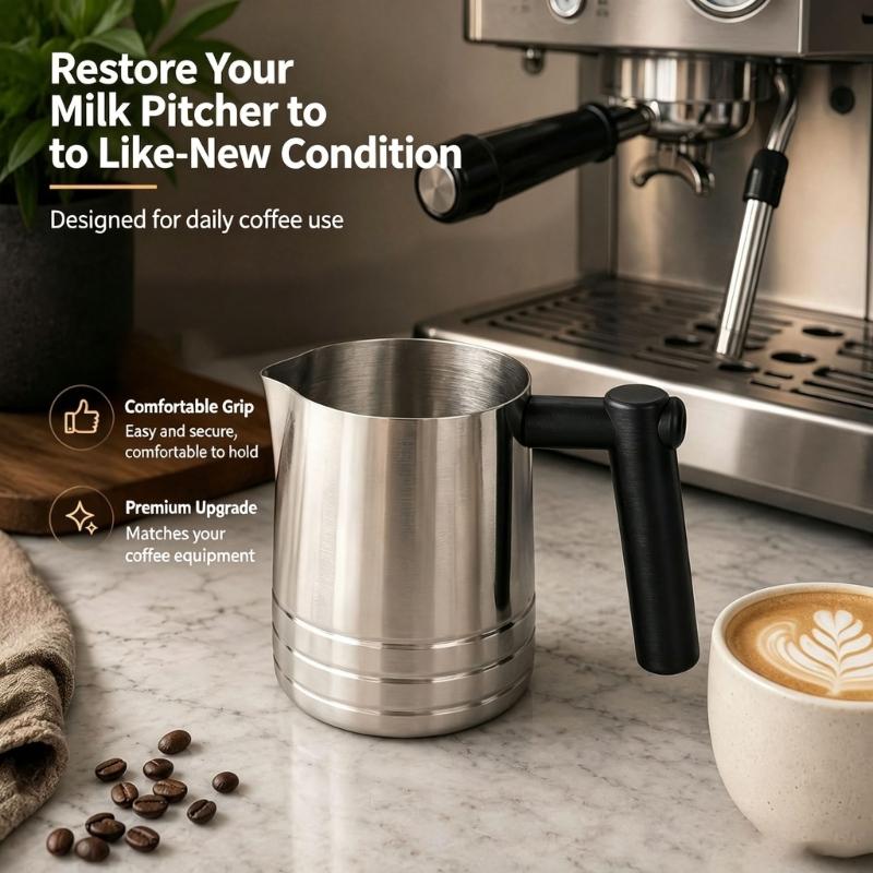 Coffee-Machine Milk Pitcher Handle Replacement, Black PLA Cylindrical Grip and Right-Angle Form for a Worn or Damaged Pitcher Handle