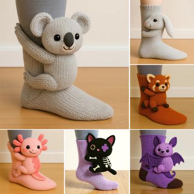 Knitted Animal Socks Warm Floor Socks with Cute Animal Dolls Indoor Winter Socks for Bedroom Living Room Kids Playroom