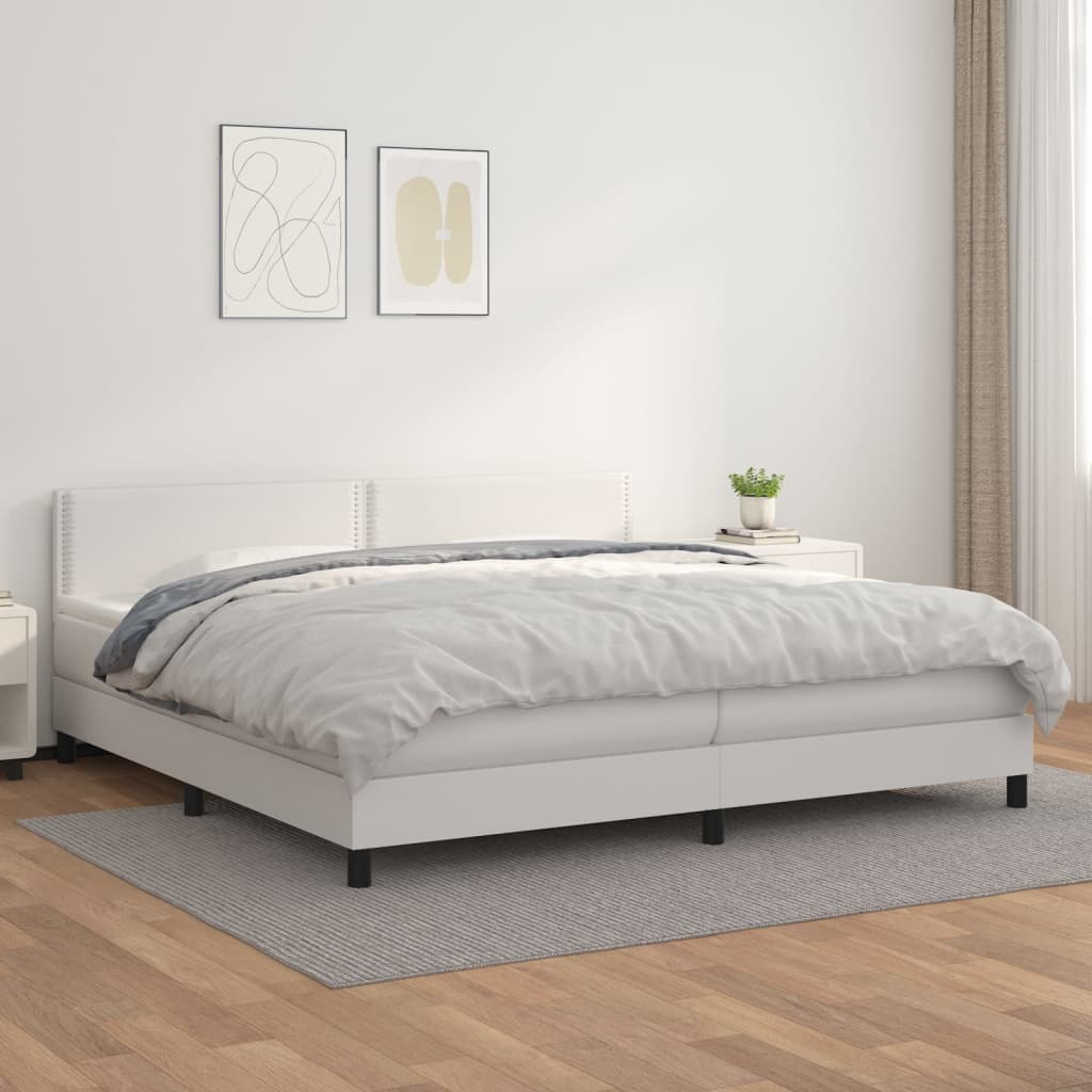 Box Spring Bed with Mattress White 200x200 cm Faux Leather