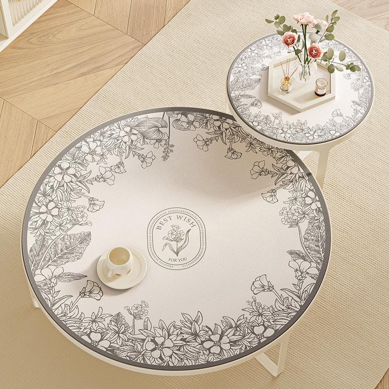 

Small Round Coffee Table Tablecloth Waterproof, Oil-Proof, Wash-Free And Anti-Scalding Desktop Leather Dining Table Mat Household Large Round 50cm diameter