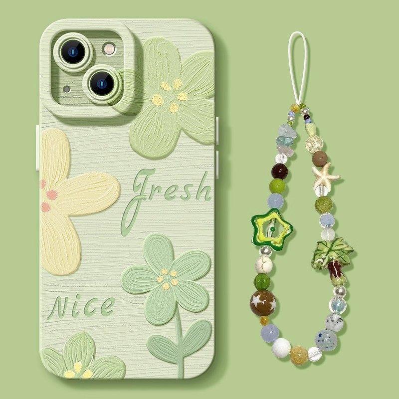 Oil Painting Flower Is Suitable for Apple 17 Silicone 16pro Soft 15 Hanging Chain 14 Simple 13iphone High Value Mobile Phone Case