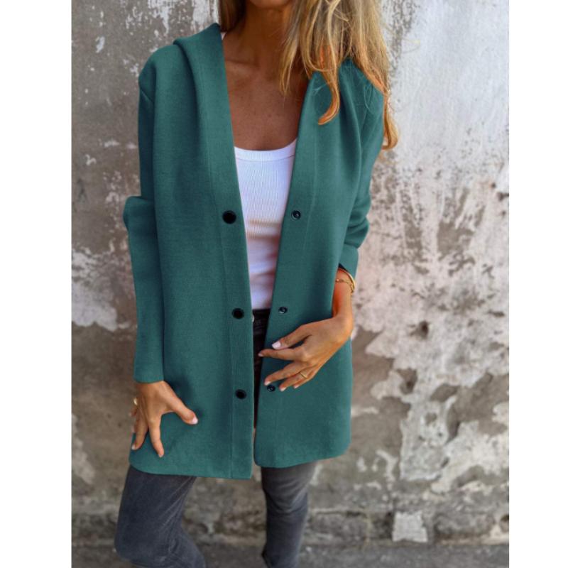 Frühlings- und Herbst-Damen-Cardigan einfarbig lässige einreihige Kapuzenjacke