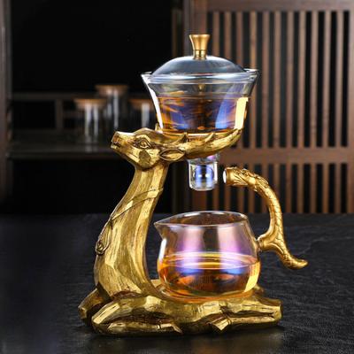 Colorful Golden Deer Creative Glass Semi Automatic Lazy Magnetic Attraction Teapot Set Kung Fu Home Teaware Sets