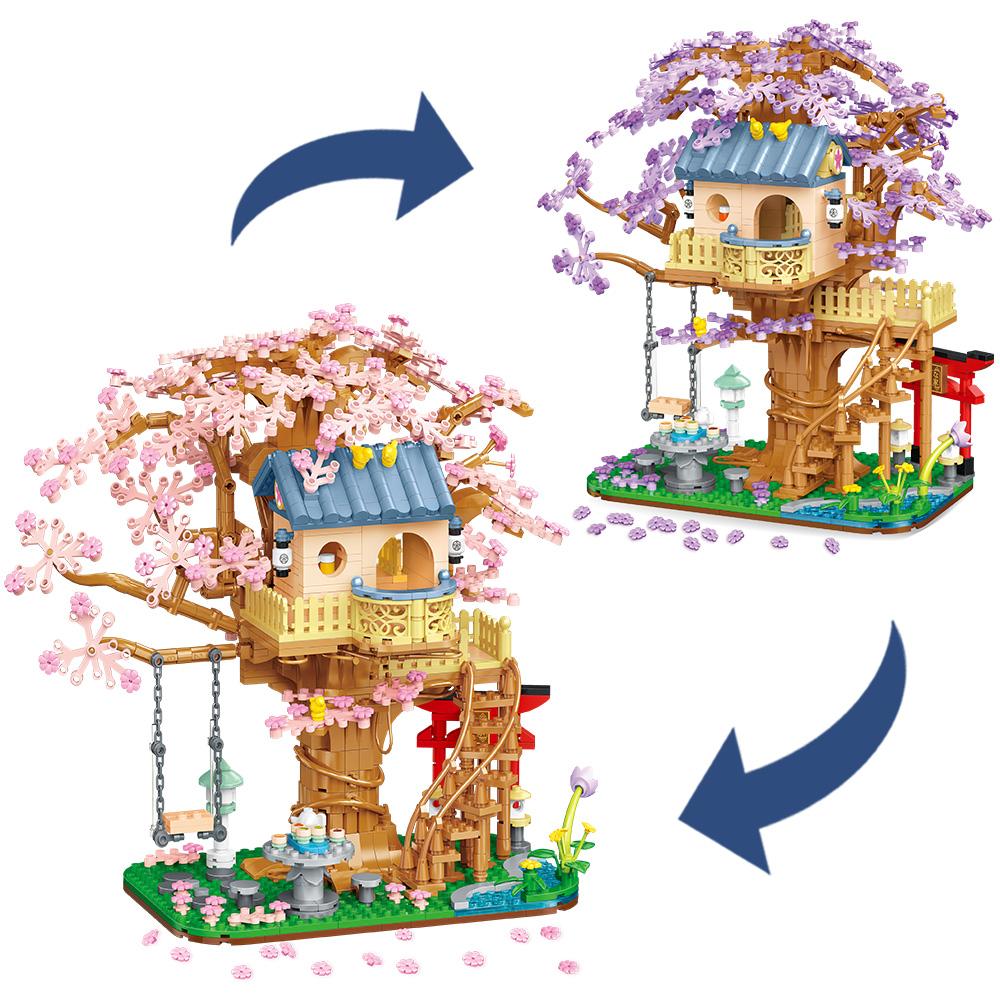 Nice! Ideas 2 In 1 Cherry Blossom Mini Romatic Tree House Building Sets for Girls Blocks Cherry Flower for Adult Birthday Gifts