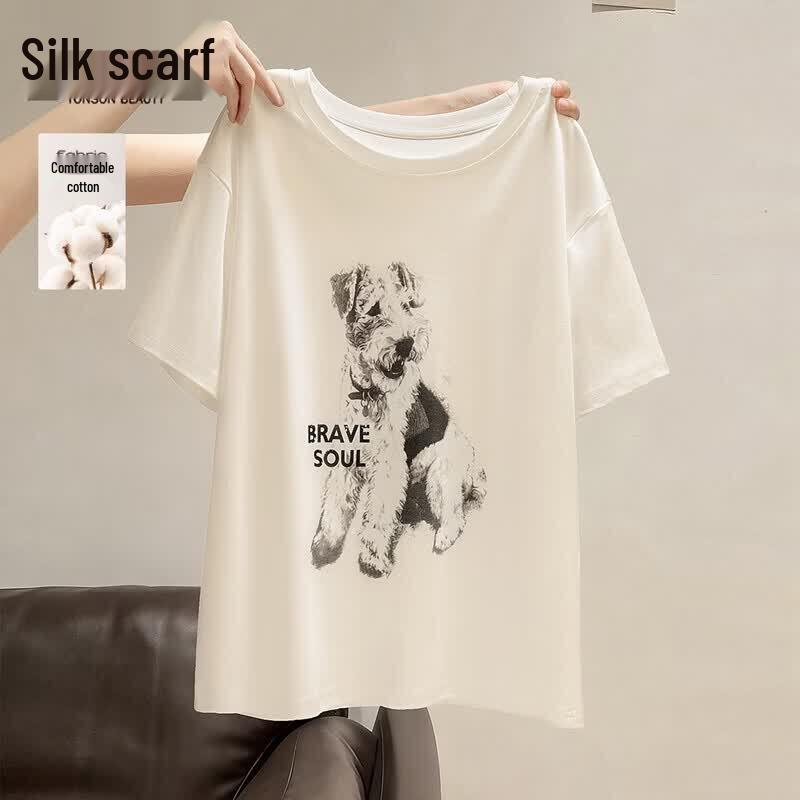 Women s Cute Dog Print Crew Neck T-Shirt L