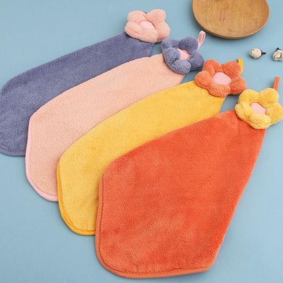 Wipe Towel Comfortable Super Absorbent Coral Fleece 3D Flower Shape Kitchen Bathroom