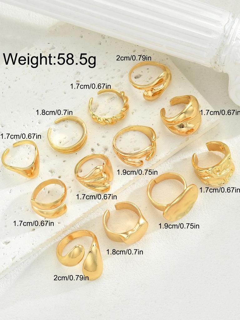 iF ME 12Pcs Gold Color Lava Texture Ring Set For Women Chunky Statement Irregular Heart Teardrop Stackable Rings Minimalist Jewelry