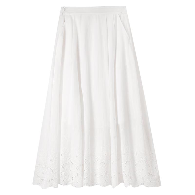 Women s Cotton Embroidered High-Waisted A-Line Midi Skirt XL