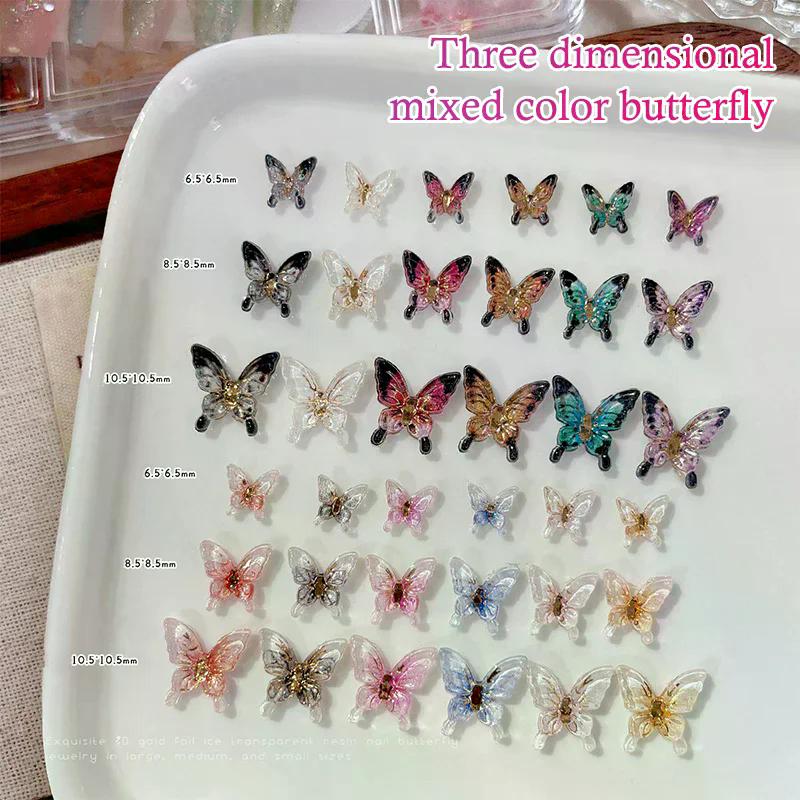 18/24/30PCS Multi Color Transparent Butterfly Nail Charms 3D Resin Glossy Small Butterfly Nail Art Decoration For DIY Crafts