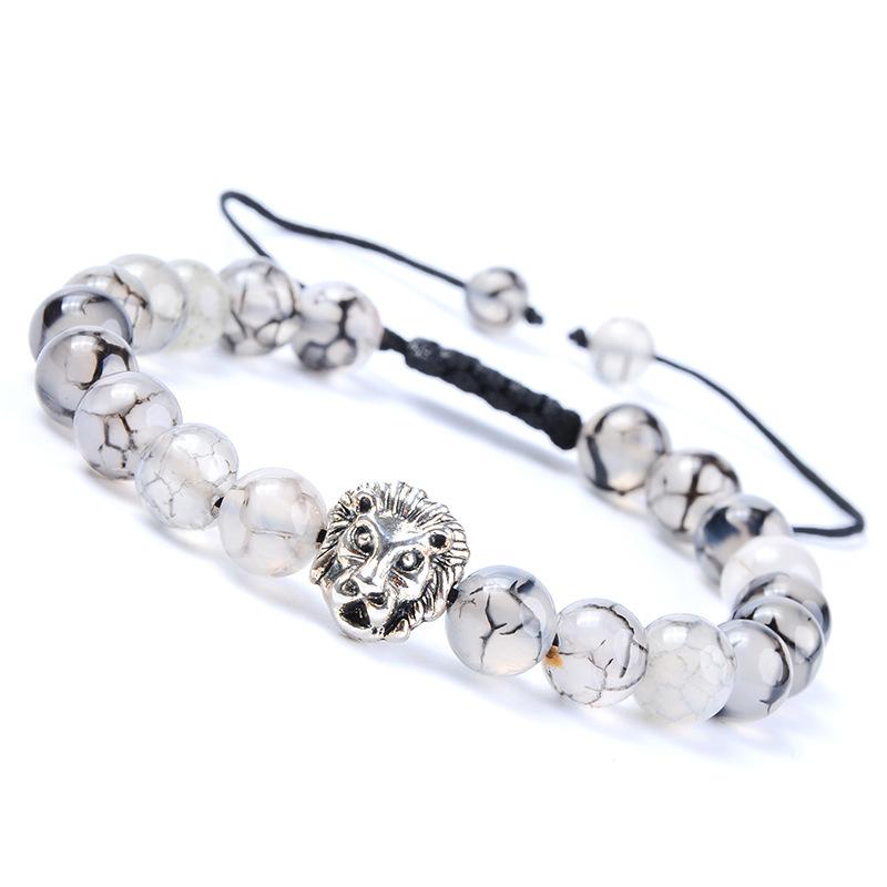 Black Dragon Agate Lion Head Beaded Bracelet