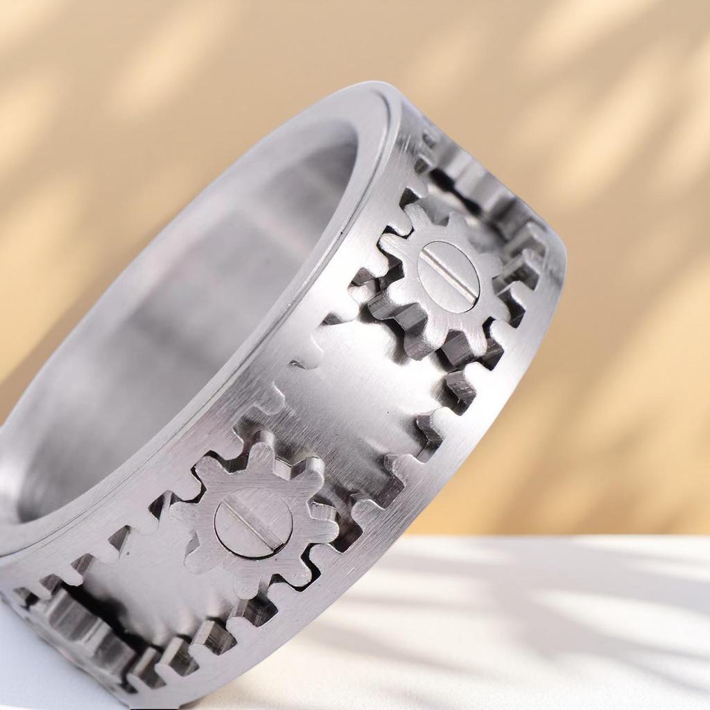 European & American Titanium Gear Ring: Rotatable Decompression Finger Ring for Men & Women, Hip Hop Couple Jewelry