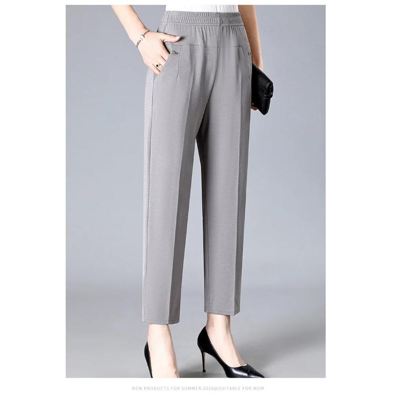 Middle Aged Women's Pants Summer Thin High Waiste Elastic Loose Straight Pants Casual Trousers