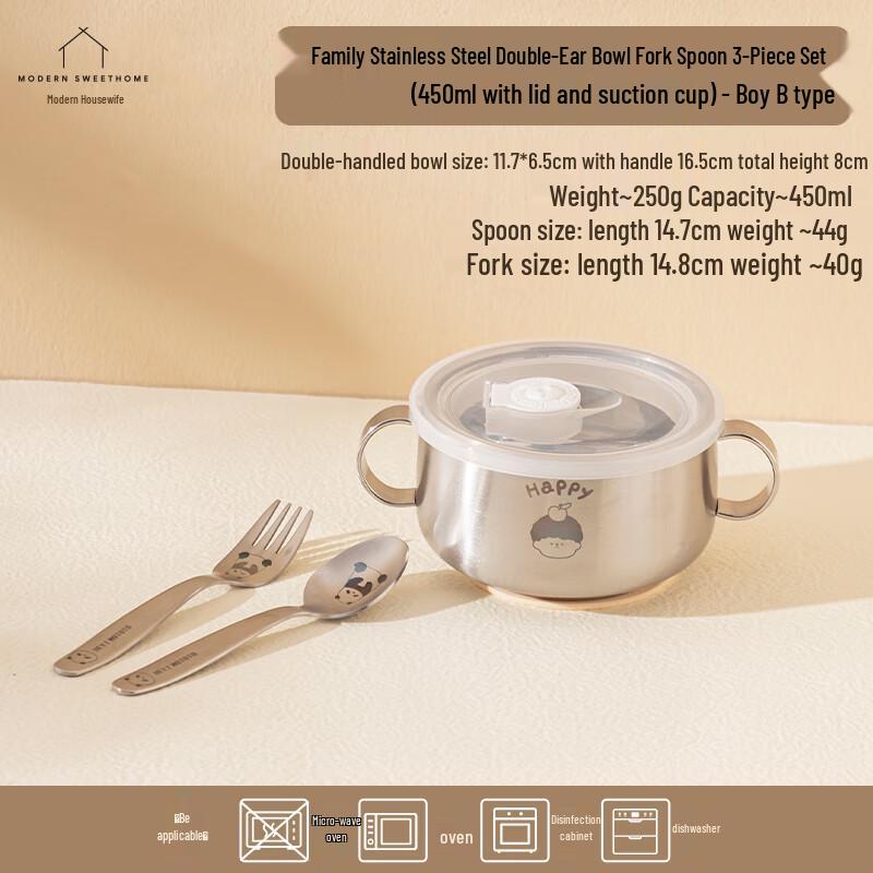 Kids 316L Stainless Steel Suction Bowl Feeding Set